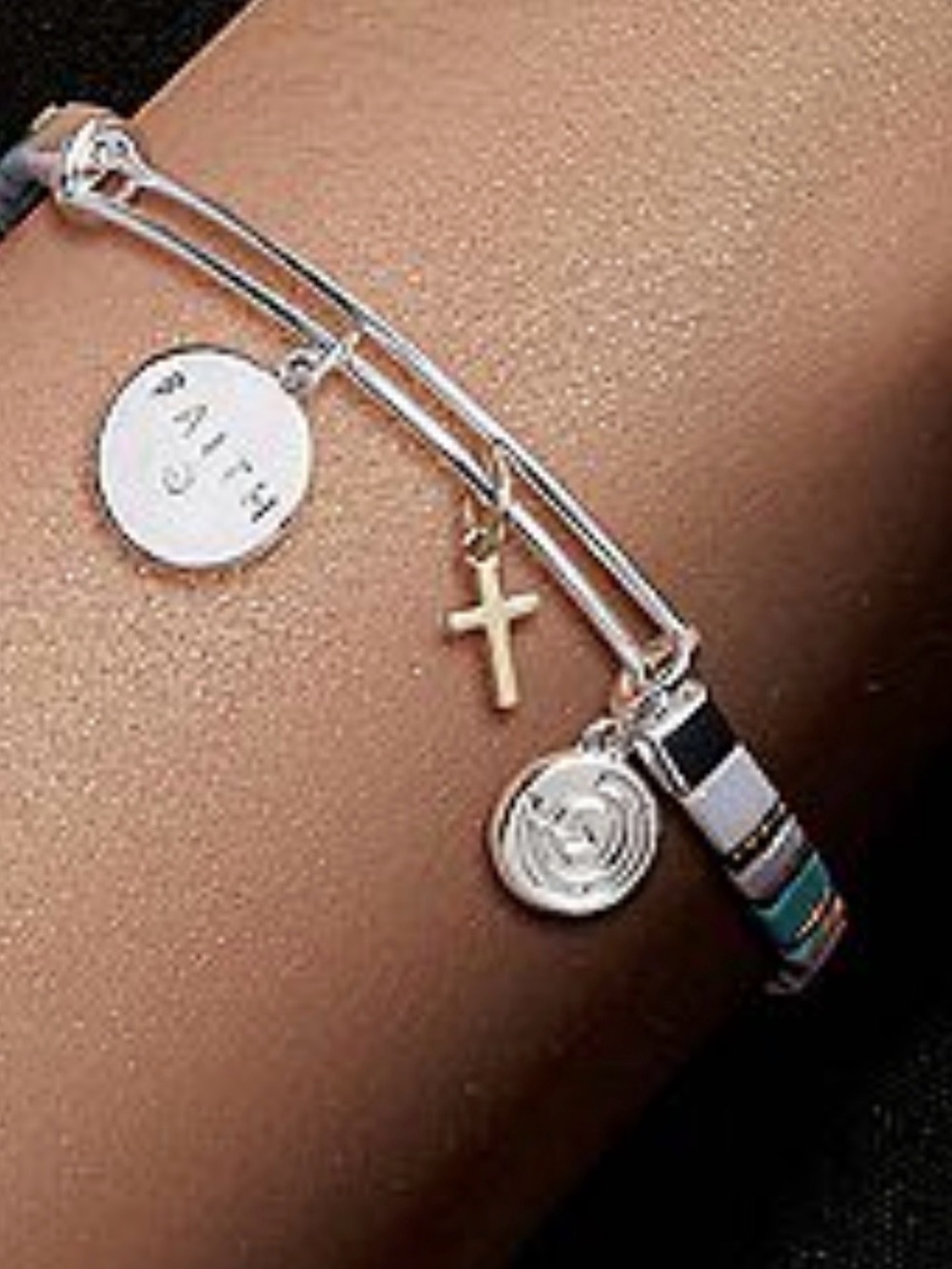 Silver Plated Faith Charm Bangle Bracelet